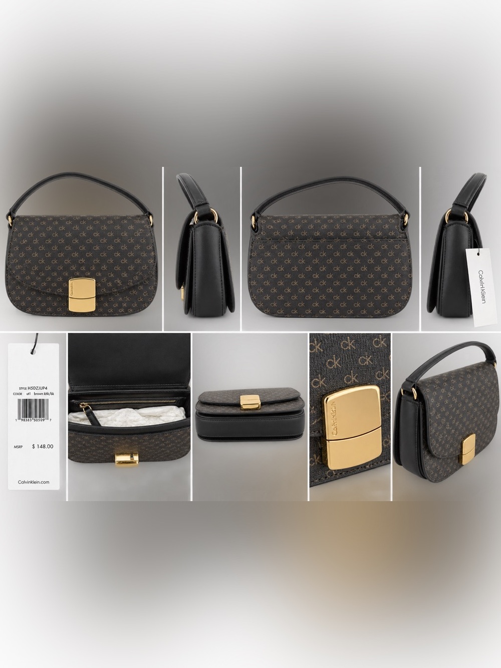 Calvin Klein Black and Brown Monogram Shoulder Bag